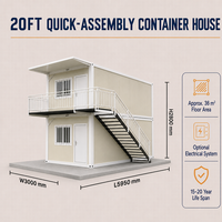 Maison préfabriquée modulaire en conteneur, bâtiment mobile à structure en acier à 2 étages avec balcon et escalier