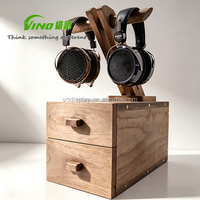 Support de casque sans fil Art Déco en bois fait main double face avec tiroirs (couleur personnalisable)