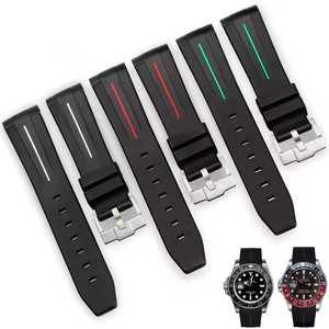 Correa de reloj de goma deportiva GMT de despliegue de acero de 20mm correa de silicona granate con extremo curvo y cierre de mariposa - Product Image 1