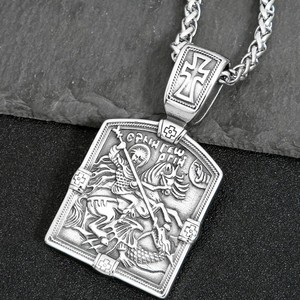 yunnique Stainless Steel Knight Pendant <b>Cross</b> Shape Men's Fashion Necklace Gift Jewelry - Product Image 2