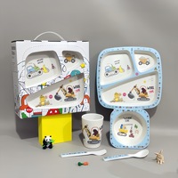 Vente chaude Fibre De Bambou Ensemble De Vaisselle Pour Enfants Creative Qualité Alimentaire Bébé Dessin Animé Bol De Nourriture Fourchette Cuillère Ensembles Enfants Vaisselle Ensemble