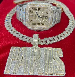 Colgante personalizado con nombre de diamante de moissanita VVS para hombre, joyería de plata con diamantes de laboratorio de oro de 10K y 14K