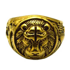 Punk Royal Animal Jewelry Stainless Steel Jewelry Gold Plated Animal Design Domineering Tiger Round Signet Ring