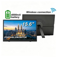 Moniteur portable sans fil 15,6 pouces, écran de voyage alimenté par batterie rechargeable pour téléphone portable, ordinateur portable, PC