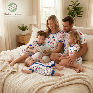 Conjunto de Ropa de Dormir Familiar de Bambú Económico Babylovey, Pijamas a Juego con Estampado Personalizado para Mamá y para Mí - Product Image 1