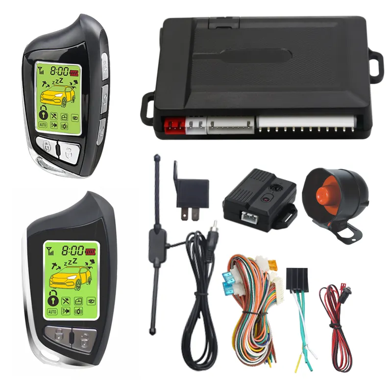 Sistema de alarma de coche remoto LCD, 2 vías, alarma automática bidireccional, vibración, recordatorio de sonido, sistema de seguridad