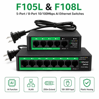 Kedatangan Baru Switch Jaringan 100Mbps 5/8 Port 10/100Mbps RJ45 AI Ethernet Switch Mendukung Fungsi VLAN Ekstensi 250M
