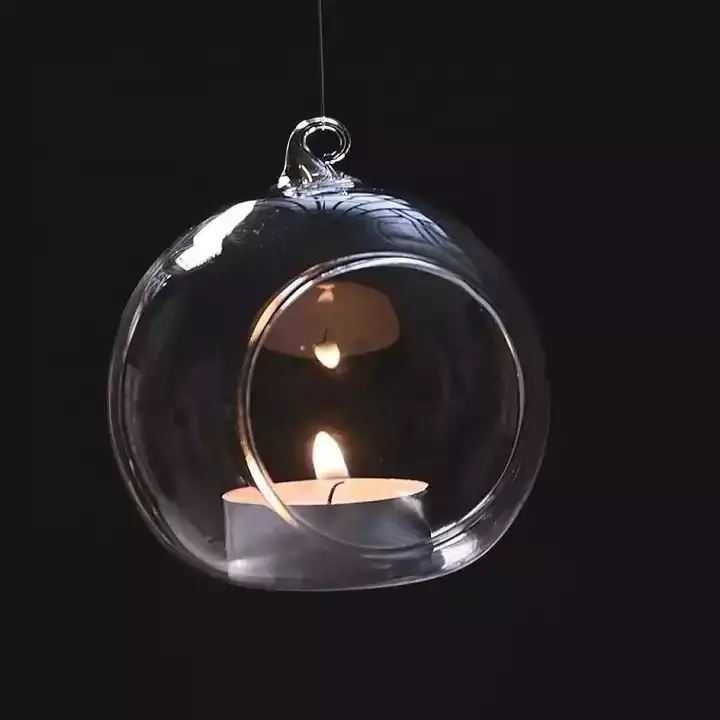 Tempat lilin mengambang bentuk bola kaca, tempat lilin Votive kaca gantung