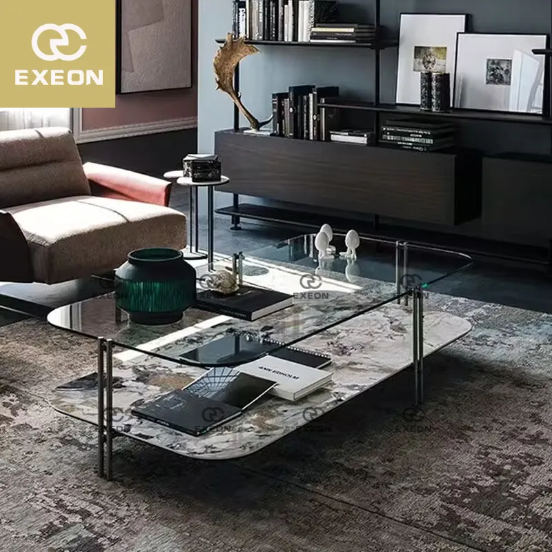 Luxus Wohnzimmer möbel Edelstahl Center Tee tisch Glasplatte Moderner Marmor Couch tisch