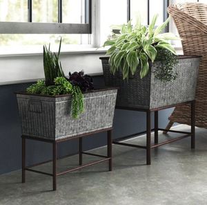 Best Sale Outdoor Indoor Galvanized Garden Raised Planter <b>Boxes</b> Large Metal 2 Piece Elevated Planter Set of 2 with Stand - Product Image 3