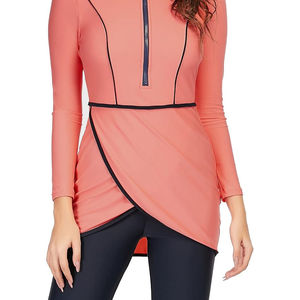 Maillots de bain islamiques pour femmes musulmanes, robe longue, pantalon, maillot de bain modeste une pièce, ensemble une pièce, découpe haute, imprimé, logo sur le devant - Product Image 4