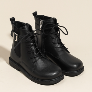 Nouvelles Bottes Courtes en Cuir pour Enfants et Grandes Filles, Style Princesse, avec Dentelle, pour l'Automne et l'Hiver - Product Image 1