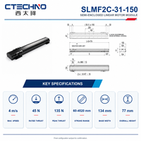 CTECHNO SLMF2C-31-150 Etapa Lineal de Accionamiento Directo, 45 N Nominales, 135 N de Empuje Máximo, 150 mm de Recorrido para Equipos de Manipulación de Obleas