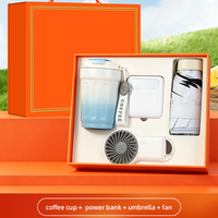 Ensemble cadeau 380 ml : Mug à café dégradé, Power Bank, Ventilateur parapluie, avec logo personnalisé pour les cadeaux d'entreprise, les voyages, le personnel extérieur ou les clients VIP