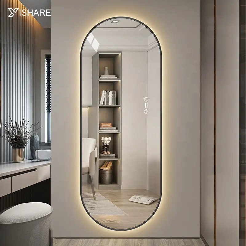 Factory Direct Sell Arch Shape Decorative Wall Led Full Length Body Floor Backlit Dressing Mirror Home Hotel