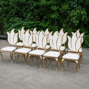 Silla de Boda de Acero Inoxidable Dorado con Respaldo de Doble Aro Ovalado y Cojín Blanco para Eventos de Banquetes y Hoteles, Asientos al por Mayor - Product Image 2