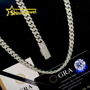 8mm New Moon Shape <span class=keywords><strong>2</strong></span> Reihen kubanische Glieder kette Moissan ite Cuban Bracelet Halskette Hip Hop Diamond Cuban Links - Product Image 4