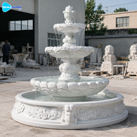 Fontaine en marbre de style chinois entièrement personnalisable avec motif de lotus pour jardin extérieur, solution de sculpture tout-en-un