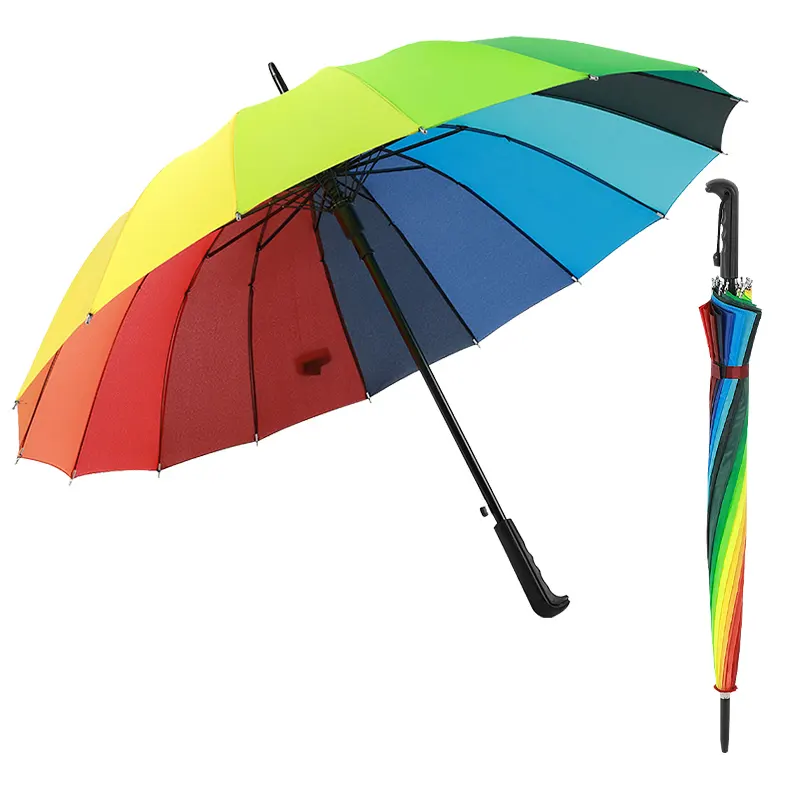 Cheap Price Factory Wholesale Metal Frame large Rainbow Straight Umbrella Automatic With Comfort Black Handle