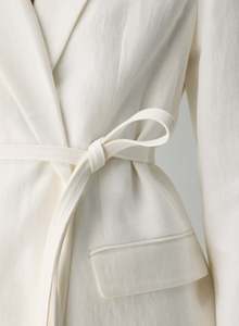 Traje de Dos Piezas para Mujer, Blazer de Lino y Pantalones Anchos, Cintura Ajustada con Cinturón, Conjunto de Blazer Elegante para Oficina - Product Image 5