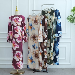 Abaya musulmane élégante et respirante faite à la main R-462, <span class=keywords><strong>robe</strong></span> longue maxi à imprimé floral avec <span class=keywords><strong>ceinture</strong></span> et manches évasées - Product Image 6