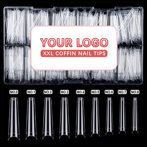 Lot de 500 faux ongles en forme de cercueil XXL pour ongles en acrylique français, demi-pleins, sans courbe C, transparents - Product Image 1