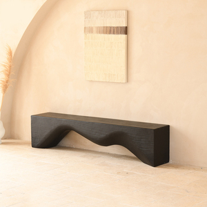Panca in Legno Massello Wabi-Sabi con Design Unico a Onda, Panca Portascarpe per Ingresso, Soggiorno e Camera da Letto - Product Image 3