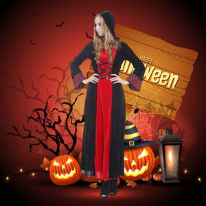 Vestito da donna con cappuccio vampiro di Halloween vestito da mago mago vestito da festa in Costume gotico amante - Product Image 1