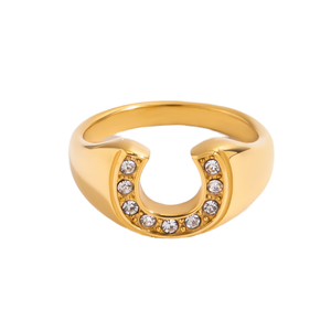 Acier inoxydable Zircon Micro Insert Mode Cheval <span class=keywords><strong>Sabot</strong></span> C U Forme Anneaux CZ Diamant 18K Or PVD Plaqué Vide Offre Spéciale - Product Image 1