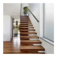 Kits d'escaliers modulaires de luxe minimalistes en acier et bois, escaliers flottants droits modernes pour intérieur duplex, marches en bois écologiques pour hall