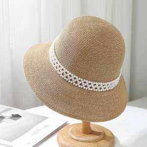 Chapeau <span class=keywords><strong>de</strong></span> paille d'été pour femmes, à large bord, pour les vacances à <span class=keywords><strong>la</strong></span> plage, protection solaire, chapeau seau tendance, vacances, chapeau <span class=keywords><strong>de</strong></span> soleil décoré <span class=keywords><strong>de</strong></span> perles - Product Image 6