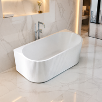 Baignoire autoportante ovale classique, mobilier de salle de bain en surface solide sans joint, baignoire en acrylique blanc en promotion pour la vente en gros
