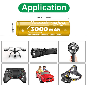 Vapcell U30 <span class=keywords><strong>18650</strong></span> <span class=keywords><strong>3000mAh</strong></span> 30A 2.5V 원통형 리튬 이온 충전식 배터리 셀 (LiNiMnCoO2 양극 800 사이클) - Product Image 4