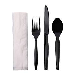 Kit de couverts en papier et plastique quatre pièces Boardwalk, noir, fourchette/couteau/serviette/cuillère à café, 250/carton - Product Image 2