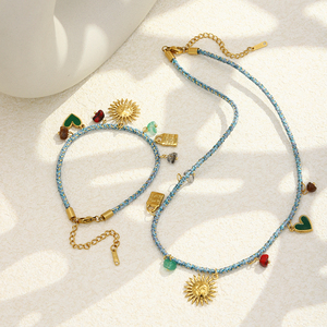 Set di Gioielli Dreamshow con Ciondolo Sole, Collana e Bracciale Fatti a Mano con Catena in Corda per Donna - Product Image 1
