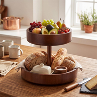 Corbeille à fruits ronde moderne en bois, panier à fruits en bois, support pour pain et légumes, organisateur pour comptoir de cuisine, dessert