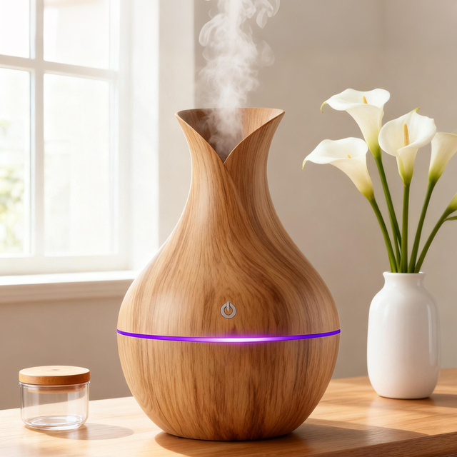 Wholesale 200ml USB Electric Aroma Essential Oil Diffuser Ultrasonic Air Humidifier Wood Grain LED Lights for Home Office Hotel