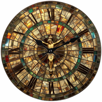 Vintage Kirchenuhr, Buntes Buntglas-Zifferblatt, Schwarze Verzierte Zeiger, Römische Ziffern, Elegantes Dekor für Arbeitszimmer Gebetsraum