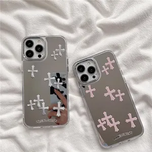 Coque de téléphone pour iPhone 15 13 12 14 Pro Max 16 17 avec miroir de maquillage Chrome Hearttt et croix de Jésus-<span class=keywords><strong>Christ</strong></span> pour les amoureux, coque arrière rigide - Product Image 1