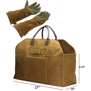 Sac de transport robuste en toile cirée pour bûches, accessoires de poêle à bois, sac de rangement pour foyer extérieur, <span class=keywords><strong>camping</strong></span> et barbecue - Product Image 2
