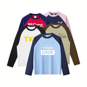 Wholesale Customized Two Color Splicing Blank High Quality Long Sleeve Unisex Trendy 100% Cotton T-shirt - Product Image 5