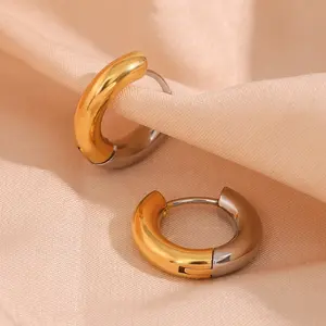 Spring 2023 Jewelry Splicing Chunky Hoop Earring 18k Gold Plated Stainless Steel Fashion Jewelry Earrings