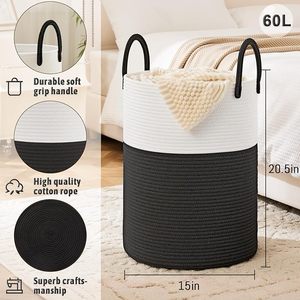 <span class=keywords><strong>Prix</strong></span> de gros 60L couvertures jouets vêtements panier de rangement tissé coton <span class=keywords><strong>corde</strong></span> paniers à <span class=keywords><strong>linge</strong></span> pour salon avec poignées - Product Image 5