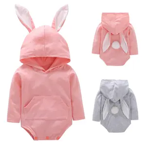 Pasen Onesies Baby Kleding Lange Mouw Blanco Romper Konijnenoren Gebreide Baby Rompertjes Met Capuchon Groothandel