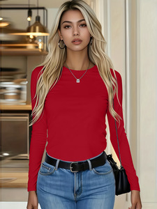 2026 Custom Logo Spring Women Casual Long Sleeve Shirt <strong>Ladies</strong> Crew Neck Tight <strong>Fit</strong> Tops <strong>Basic</strong> Plain Long Sleeve T-shirt - Product Image 5