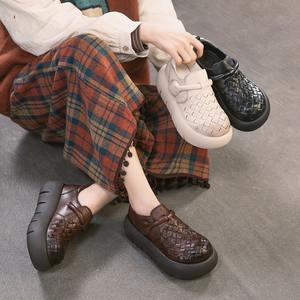 Zapatos retro cómodos de cuero genuino, de color uniforme por dentro y por fuera, aptos para uso diario y versátiles para mujer. - Product Image 5