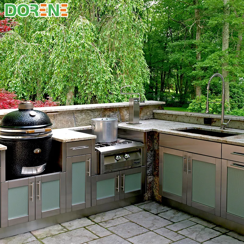 2021 Dorene Modern Outdoor Kamado BBQ Grill Stainless Steel Glass Doors Kitchen Cabinet Island