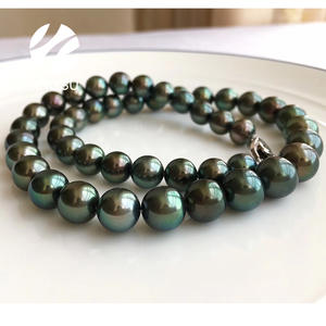 Tradicional perfecto color natural forma redonda de alto brillo tahitiano collar de perlas - Product Image 5