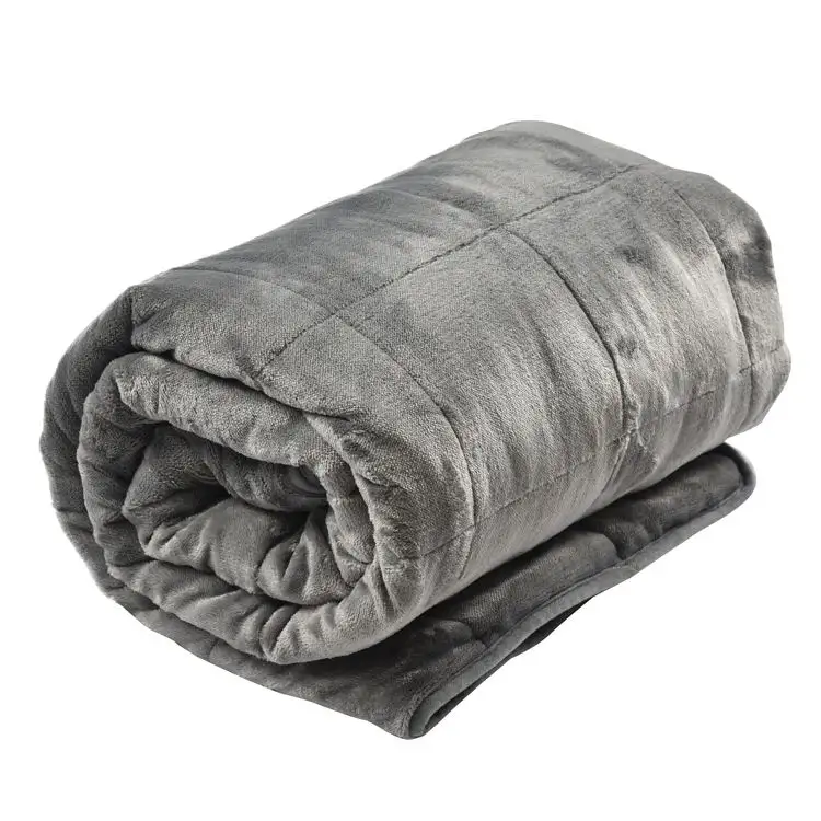 Heated Weighted Blanket Flannel Weighted Blanket Grey Microfiber Fabric Adults Winter Electric Blanket Plain Home Appliance Solid Quilted