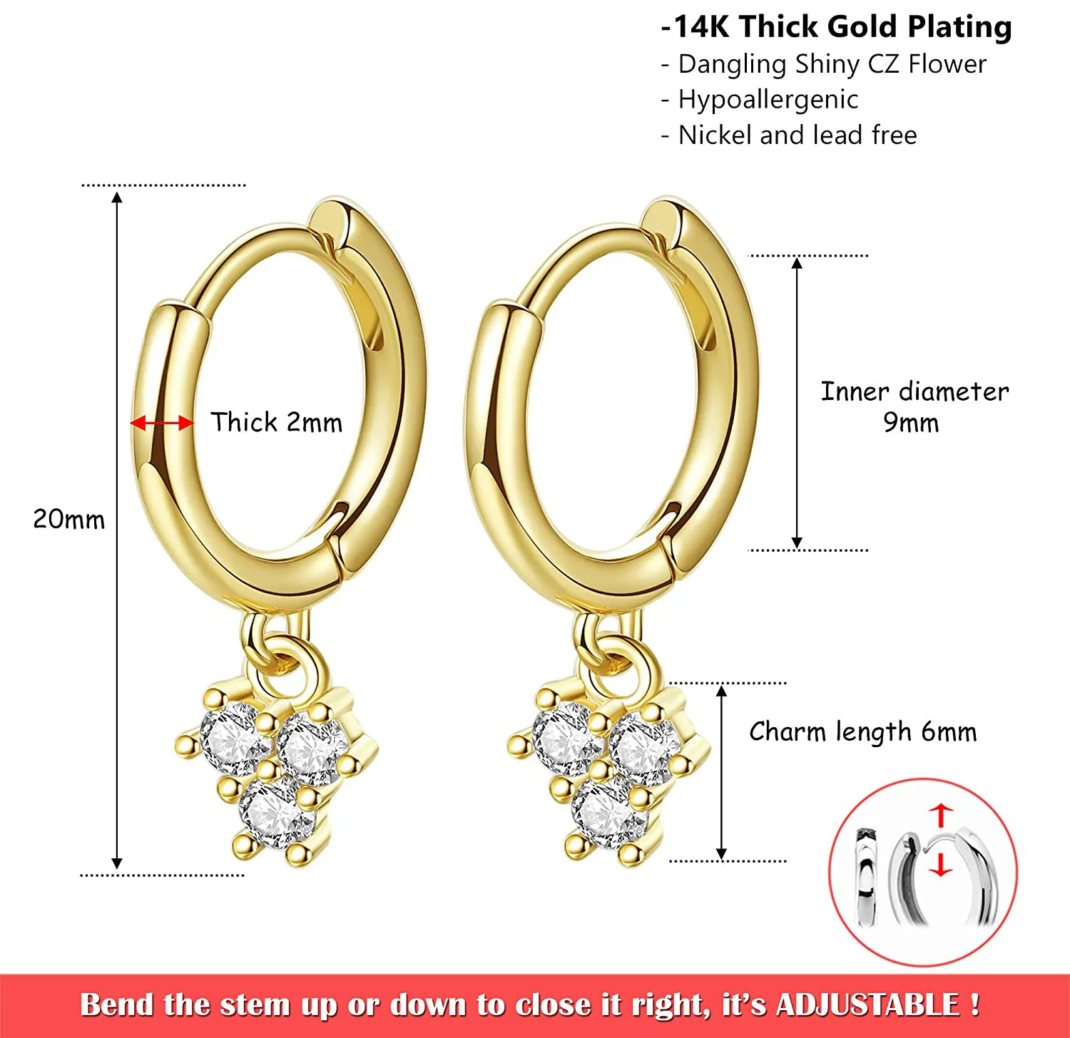 hip hop Minimal Jewelry 18k Gold/Silver/Rose Gold Plated Cubic Zircon three stone Huggies drop earrings for Women Girls